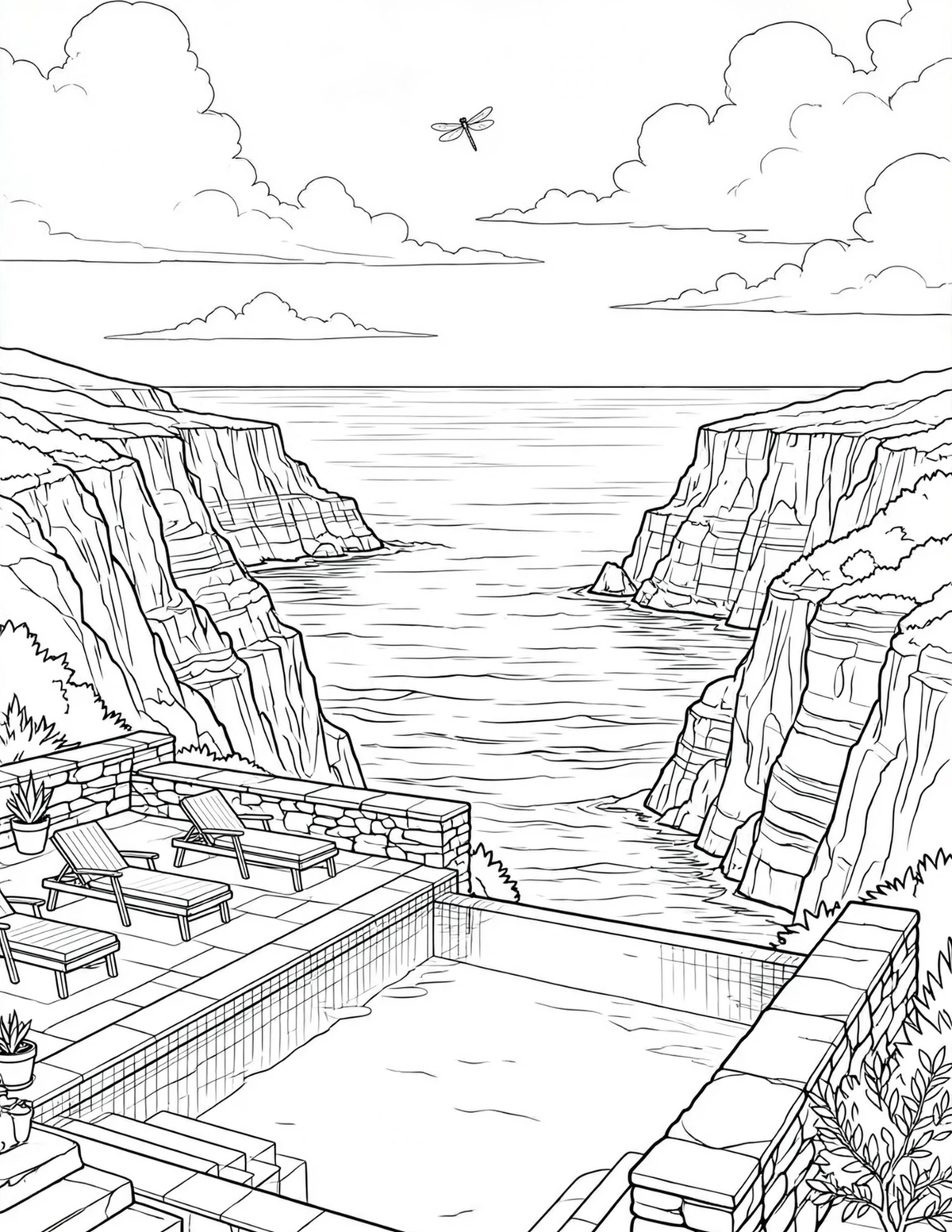 Sample coloring page from Vol. 3 - clifftop infinity pool