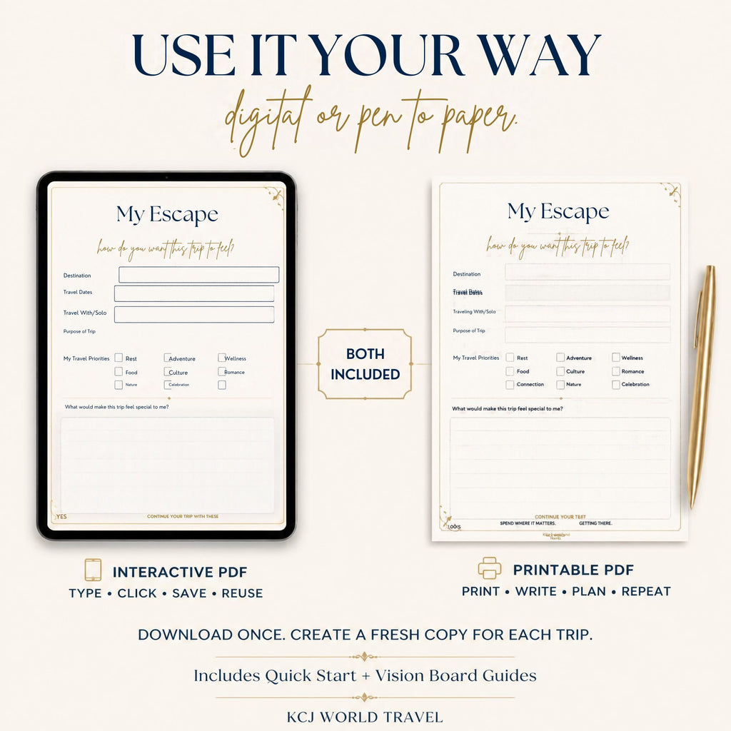 The KCJ Soft Luxury Travel Planner | Interactive + Printable PDF